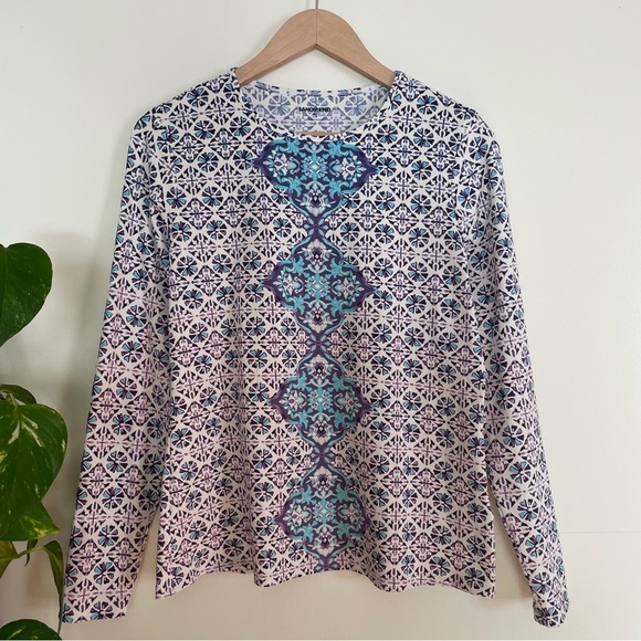 Lands' End Rash Guard UPF 50 Long Sleeve Swim Top Deep Sea Medallion Pri… - Picture 1 of 9
